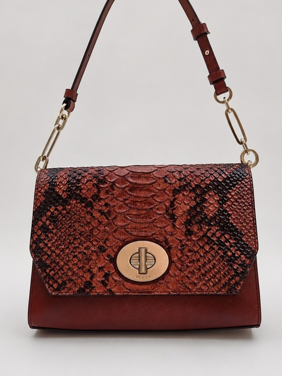 Coach Handbags - Coach Crosstown Python Embossed Leather Turnlock Crossbody Bag Brown Snake Print